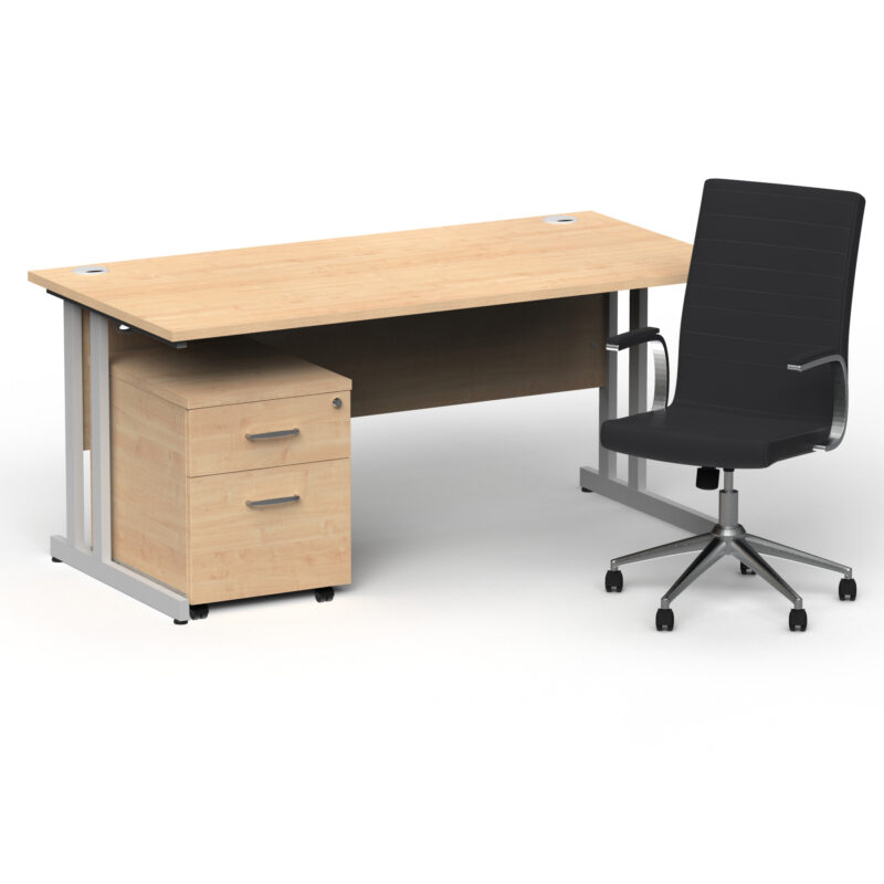 Surge 1600mm Cantilever Straight Desk With Mobile Pedestal and Cain Black Executive Chair - Image 3
