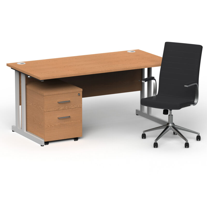 Surge 1600mm Cantilever Straight Desk With Mobile Pedestal and Cain Black Executive Chair - Image 5