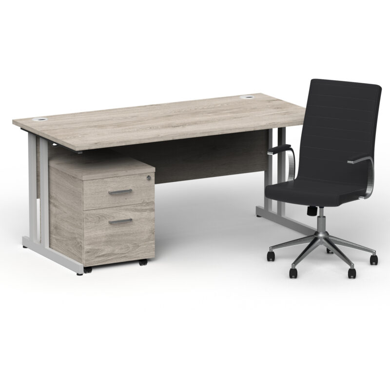 Surge 1600mm Cantilever Straight Desk With Mobile Pedestal and Cain Black Executive Chair - Image 11