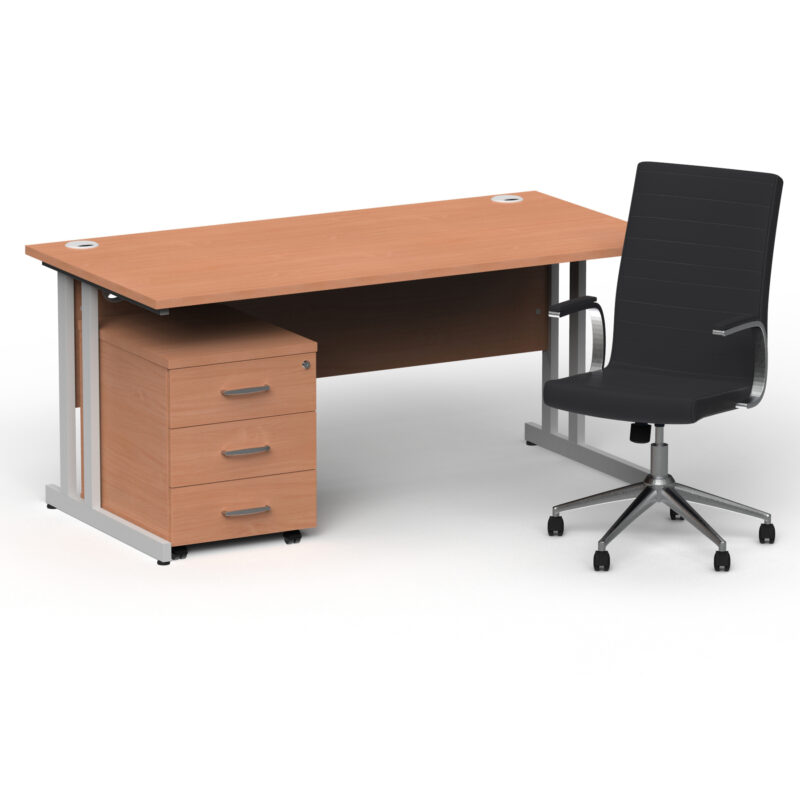 Surge 1600mm Cantilever Straight Desk With Mobile Pedestal and Cain Black Executive Chair - Image 13