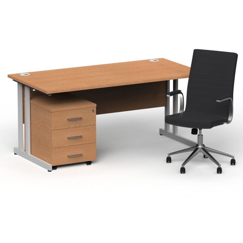 Surge 1600mm Cantilever Straight Desk With Mobile Pedestal and Cain Black Executive Chair - Image 17