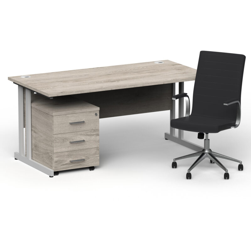 Surge 1600mm Cantilever Straight Desk With Mobile Pedestal and Cain Black Executive Chair - Image 23