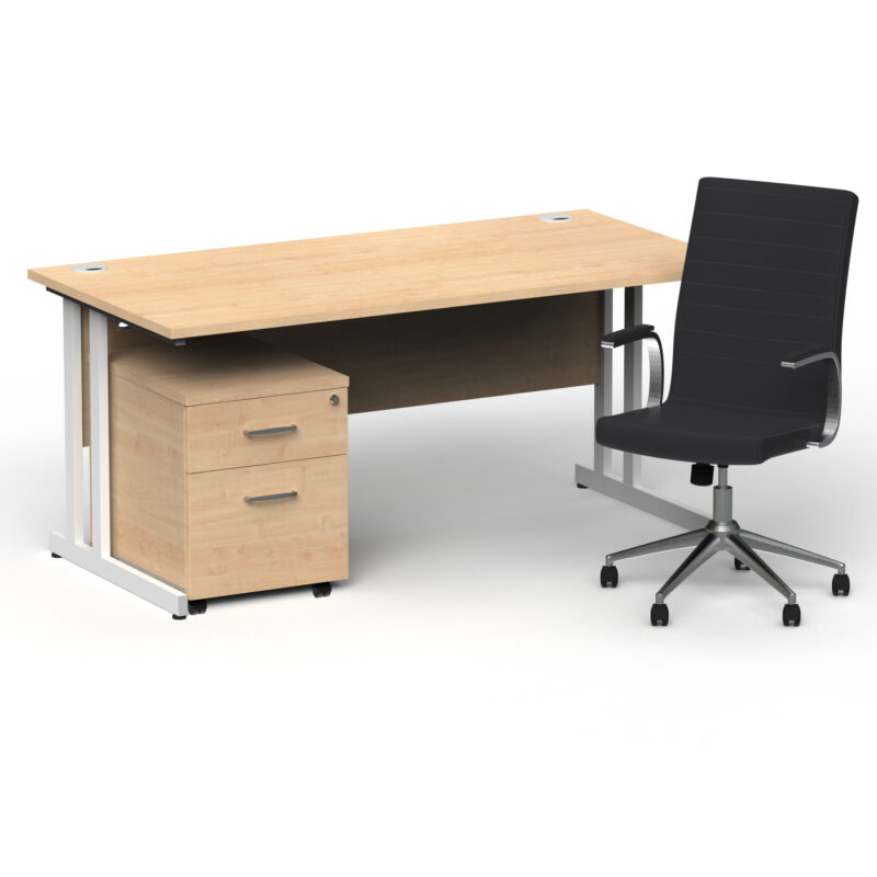Surge 1600mm Cantilever Straight Desk With Mobile Pedestal and Cain Black Executive Chair - Image 27
