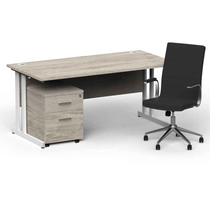 Surge 1600mm Cantilever Straight Desk With Mobile Pedestal and Cain Black Executive Chair - Image 35