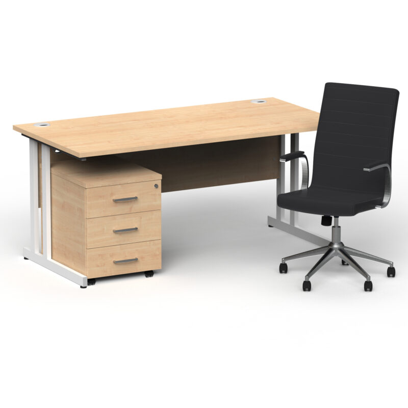 Surge 1600mm Cantilever Straight Desk With Mobile Pedestal and Cain Black Executive Chair - Image 39