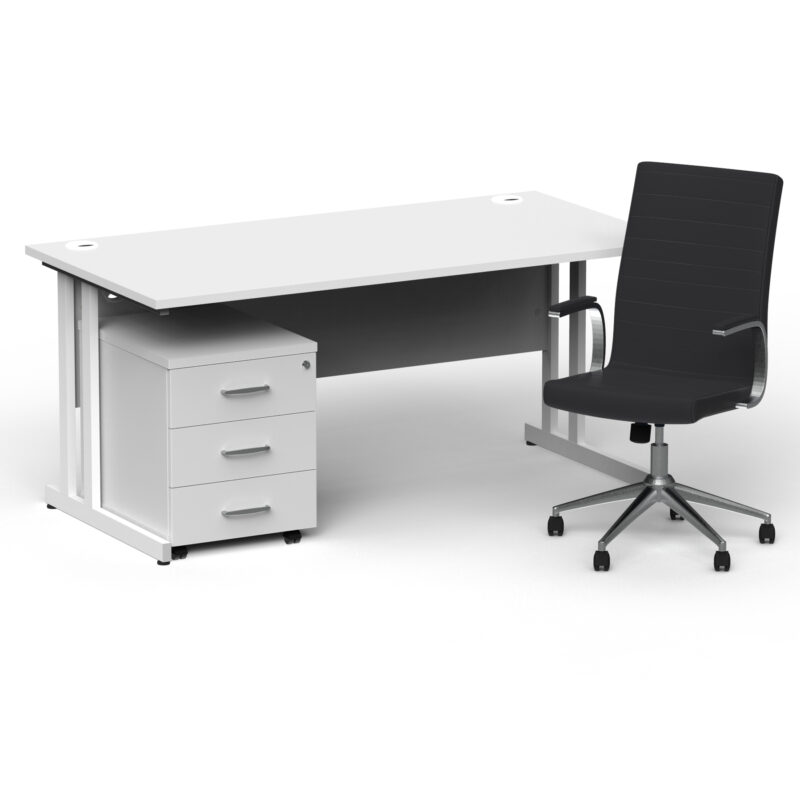 Surge 1600mm Cantilever Straight Desk With Mobile Pedestal and Cain Black Executive Chair - Image 45