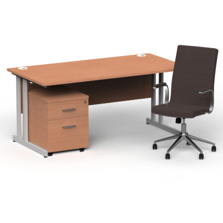 Surge 1600mm Cantilever Straight Desk With Mobile Pedestal and Cain Brown Executive Chair