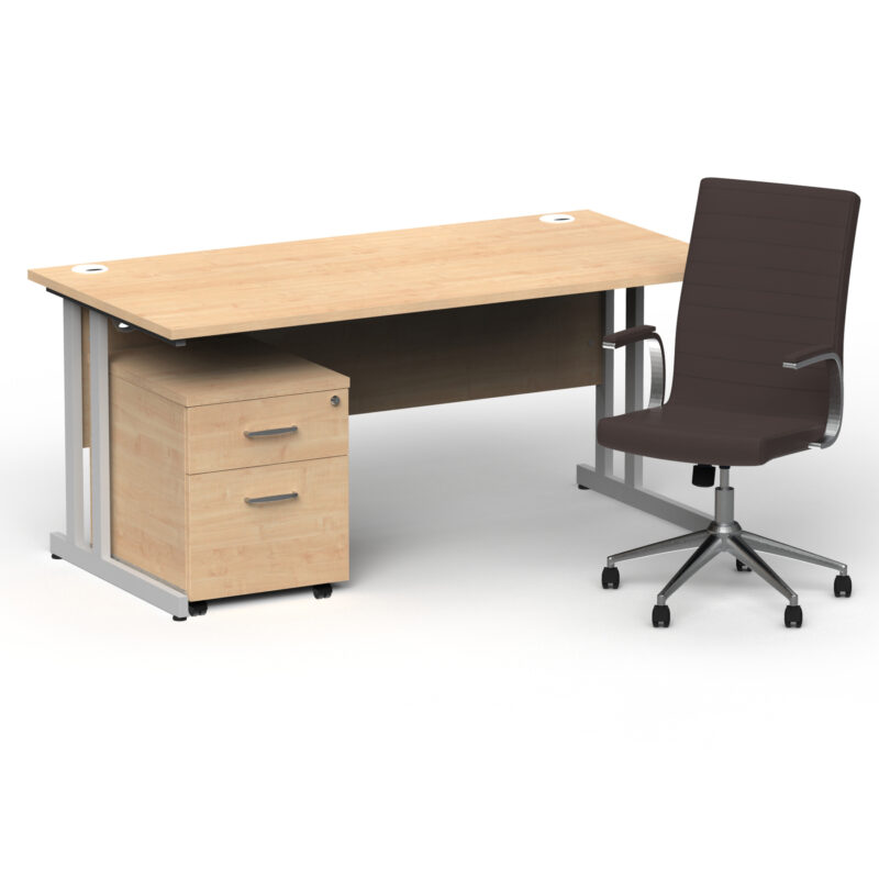 Surge 1600mm Cantilever Straight Desk With Mobile Pedestal and Cain Brown Executive Chair - Image 3