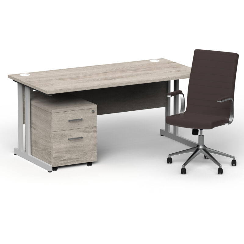Surge 1600mm Cantilever Straight Desk With Mobile Pedestal and Cain Brown Executive Chair - Image 11