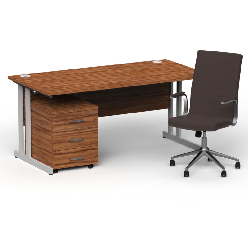 Surge 1600mm Cantilever Straight Desk With Mobile Pedestal and Cain Brown Executive Chair - Image 19