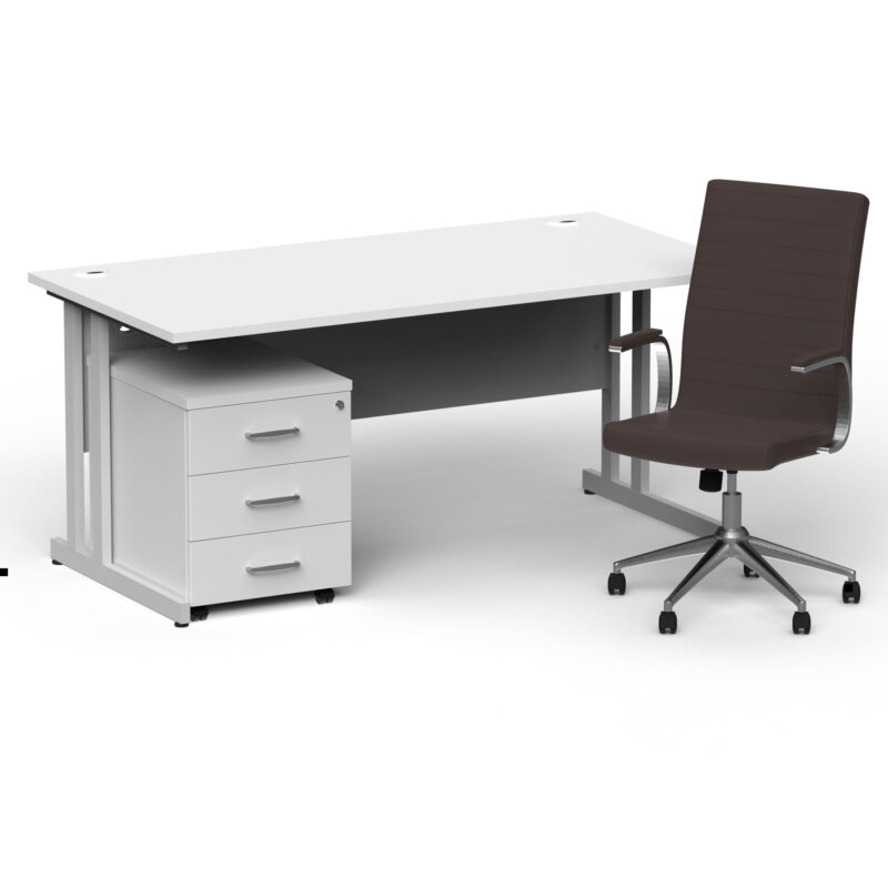 Surge 1600mm Cantilever Straight Desk With Mobile Pedestal and Cain Brown Executive Chair - Image 21