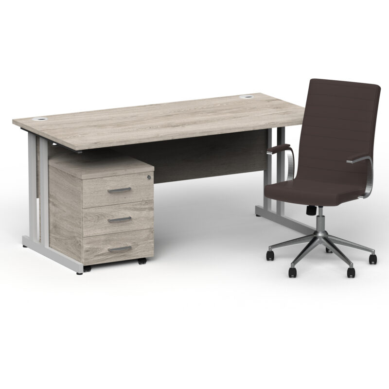 Surge 1600mm Cantilever Straight Desk With Mobile Pedestal and Cain Brown Executive Chair - Image 23