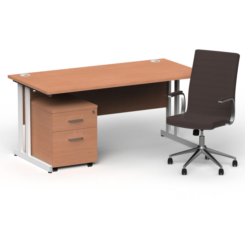 Surge 1600mm Cantilever Straight Desk With Mobile Pedestal and Cain Brown Executive Chair - Image 25