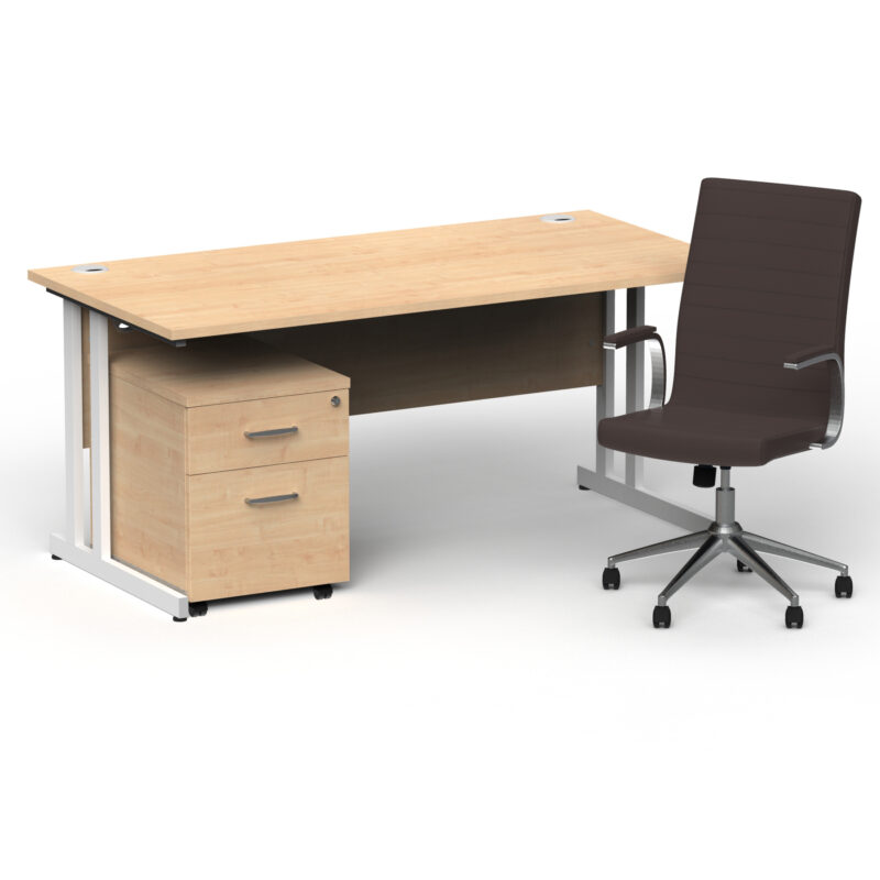 Surge 1600mm Cantilever Straight Desk With Mobile Pedestal and Cain Brown Executive Chair - Image 27