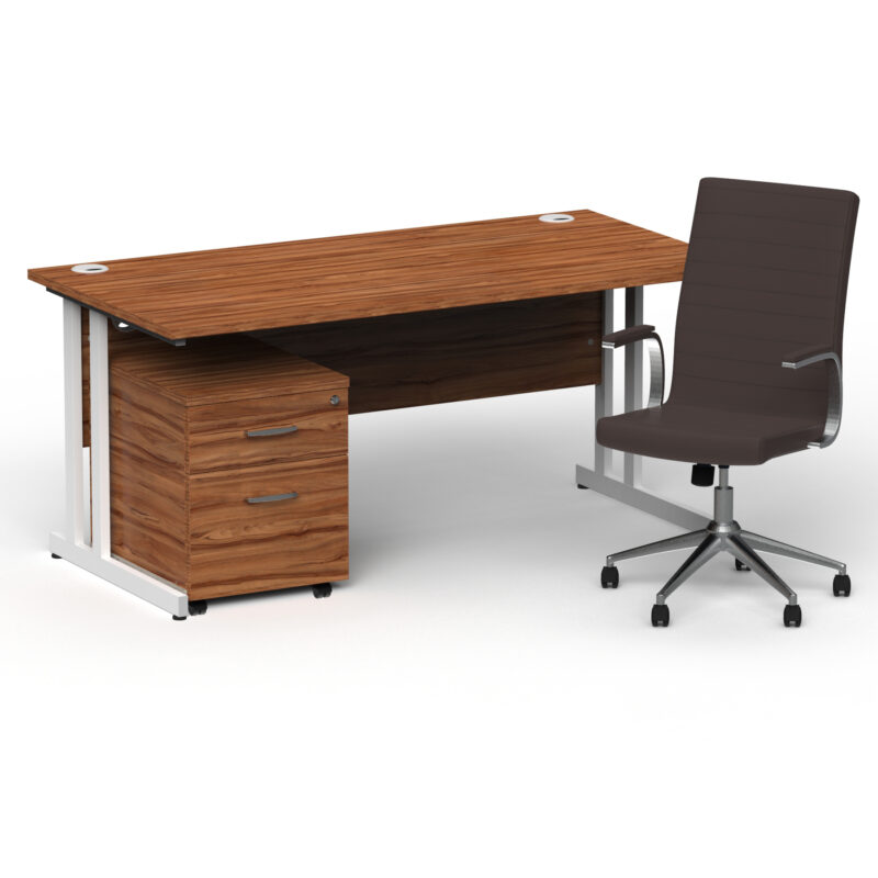 Surge 1600mm Cantilever Straight Desk With Mobile Pedestal and Cain Brown Executive Chair - Image 31