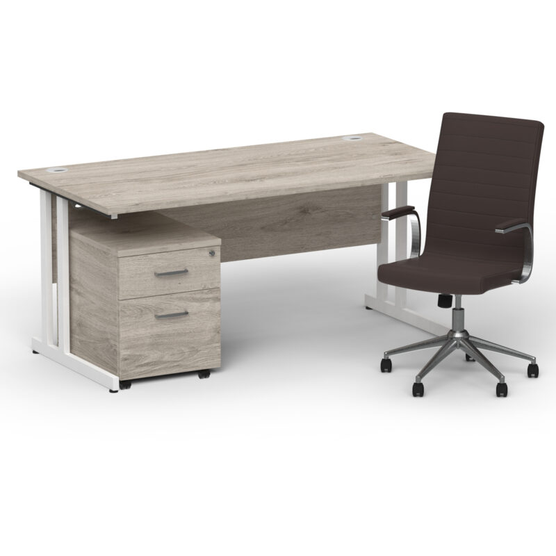 Surge 1600mm Cantilever Straight Desk With Mobile Pedestal and Cain Brown Executive Chair - Image 35