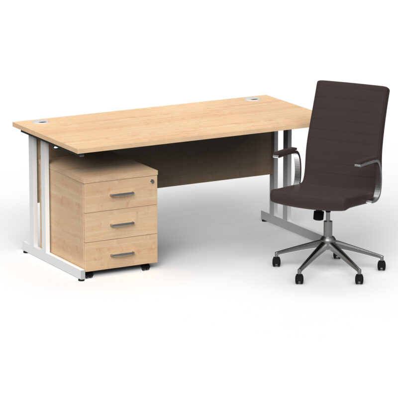 Surge 1600mm Cantilever Straight Desk With Mobile Pedestal and Cain Brown Executive Chair - Image 39
