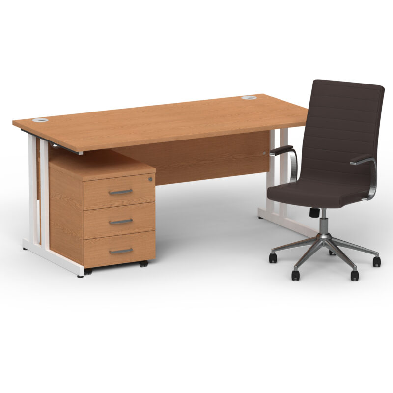 Surge 1600mm Cantilever Straight Desk With Mobile Pedestal and Cain Brown Executive Chair - Image 41