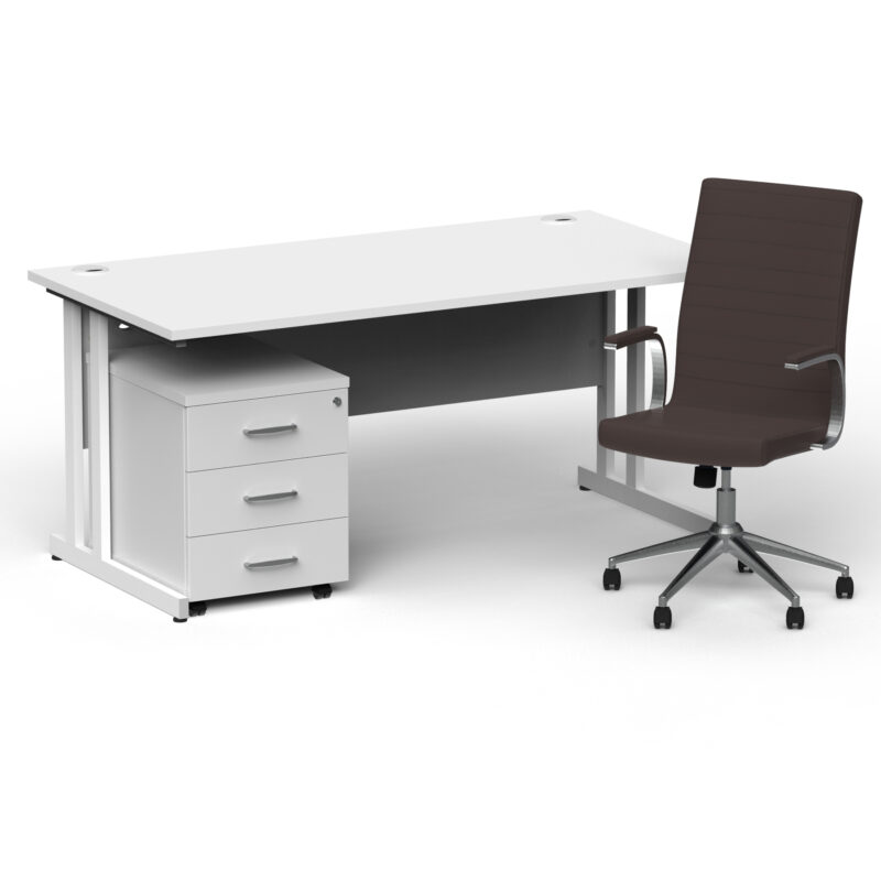 Surge 1600mm Cantilever Straight Desk With Mobile Pedestal and Cain Brown Executive Chair - Image 45