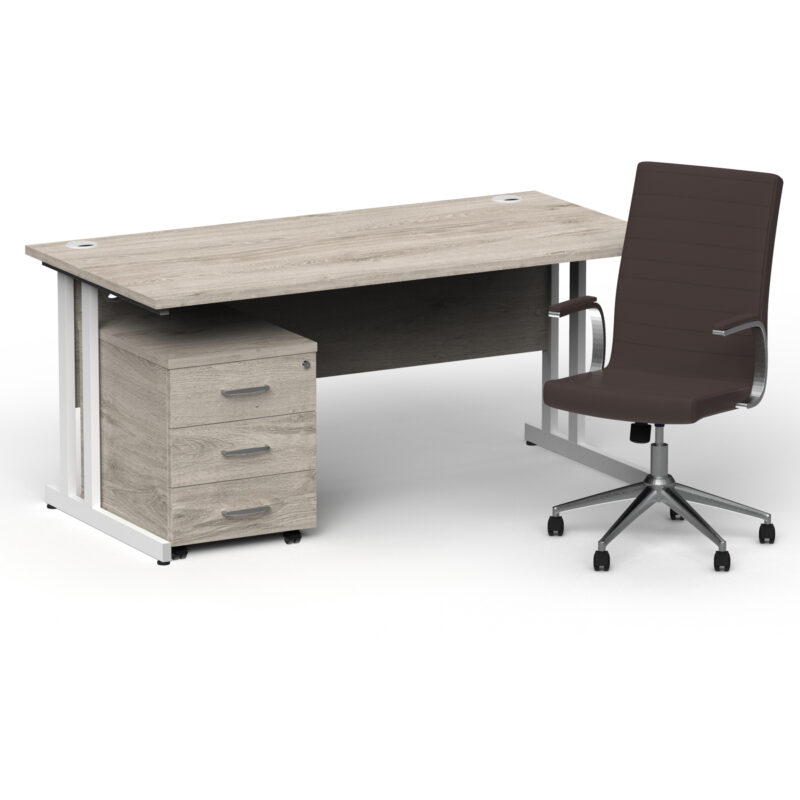 Surge 1600mm Cantilever Straight Desk With Mobile Pedestal and Cain Brown Executive Chair - Image 47