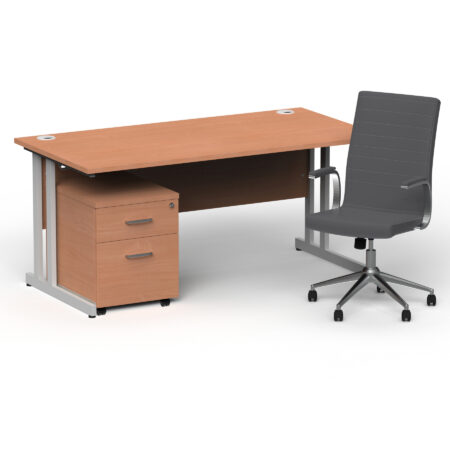 Surge 1600mm Cantilever Straight Desk With Mobile Pedestal and Cain Grey Executive Chair