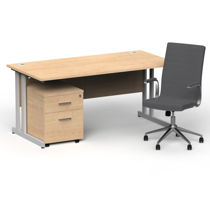 Surge 1600mm Cantilever Straight Desk With Mobile Pedestal and Cain Grey Executive Chair - Image 3