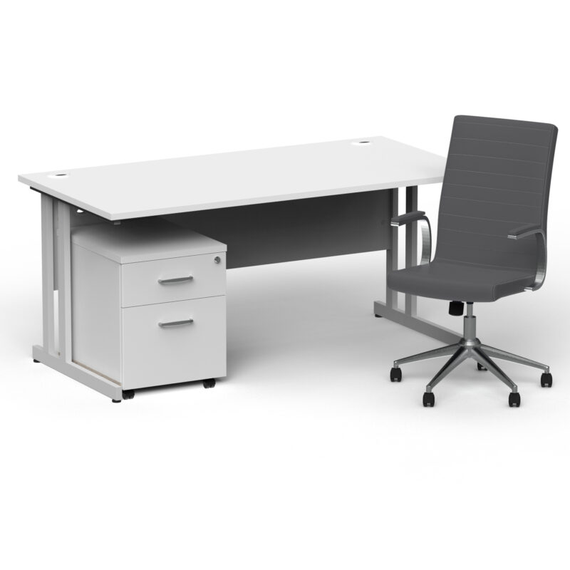 Surge 1600mm Cantilever Straight Desk With Mobile Pedestal and Cain Grey Executive Chair - Image 9