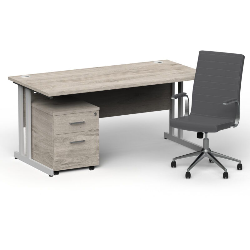 Surge 1600mm Cantilever Straight Desk With Mobile Pedestal and Cain Grey Executive Chair - Image 11