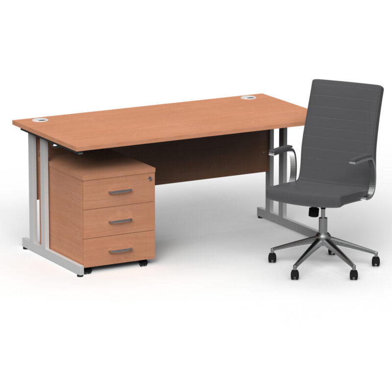 Surge 1600mm Cantilever Straight Desk With Mobile Pedestal and Cain Grey Executive Chair - Image 13