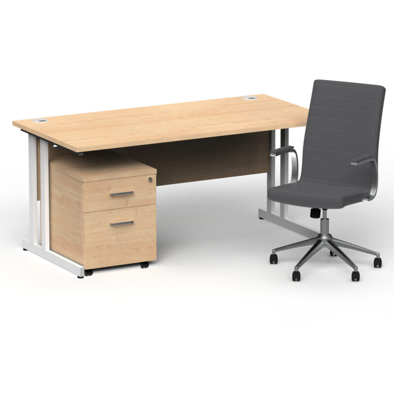 Surge 1600mm Cantilever Straight Desk With Mobile Pedestal and Cain Grey Executive Chair - Image 27