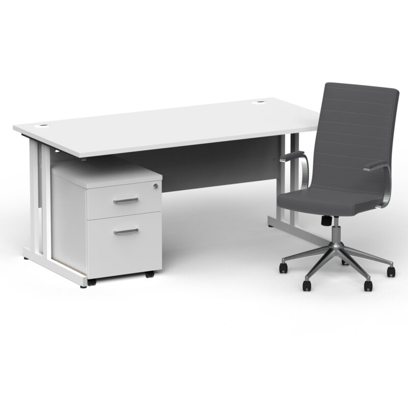 Surge 1600mm Cantilever Straight Desk With Mobile Pedestal and Cain Grey Executive Chair - Image 33