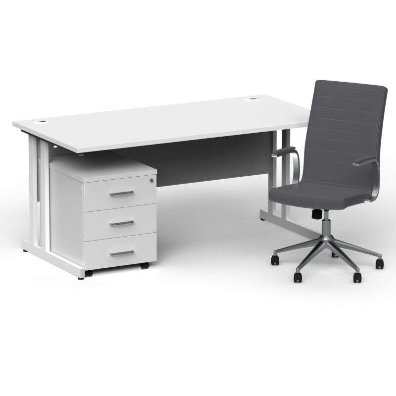 Surge 1600mm Cantilever Straight Desk With Mobile Pedestal and Cain Grey Executive Chair - Image 45