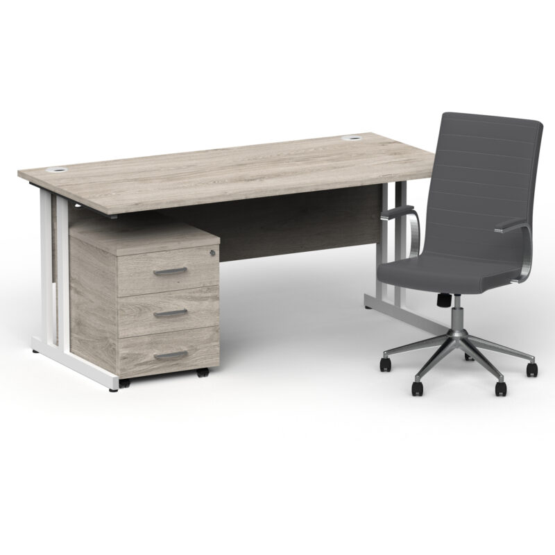 Surge 1600mm Cantilever Straight Desk With Mobile Pedestal and Cain Grey Executive Chair - Image 47