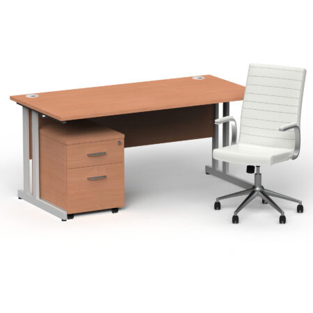 Surge 1600mm Cantilever Straight Desk With Mobile Pedestal and Cain White Executive Chair