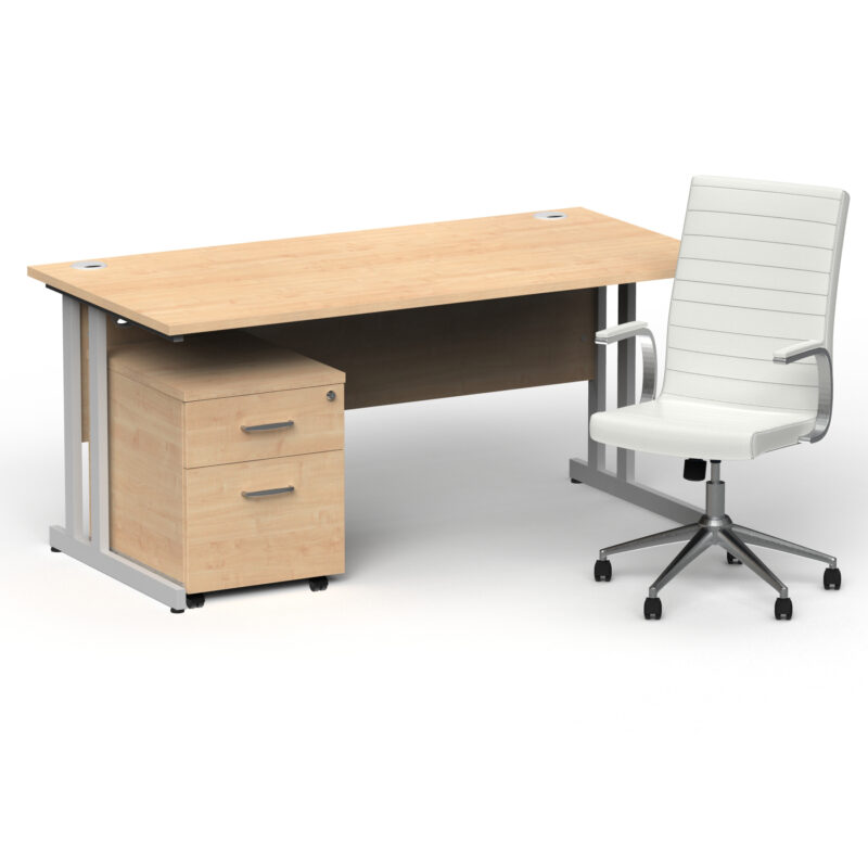 Surge 1600mm Cantilever Straight Desk With Mobile Pedestal and Cain White Executive Chair - Image 3