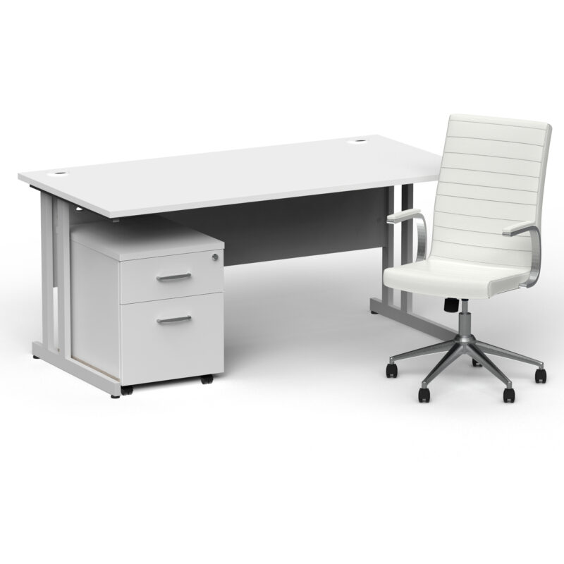 Surge 1600mm Cantilever Straight Desk With Mobile Pedestal and Cain White Executive Chair - Image 9