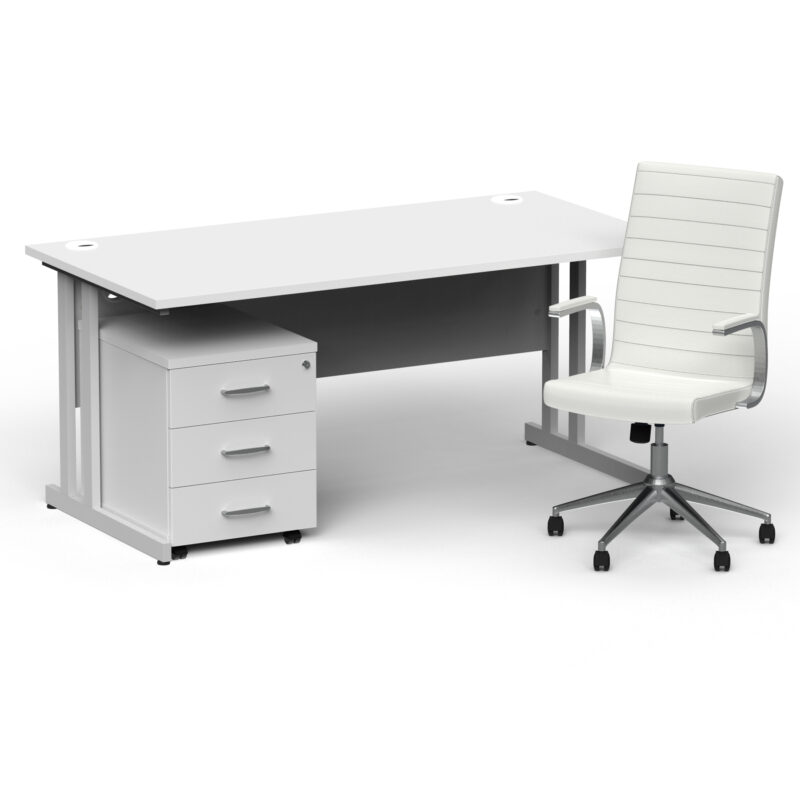 Surge 1600mm Cantilever Straight Desk With Mobile Pedestal and Cain White Executive Chair - Image 21