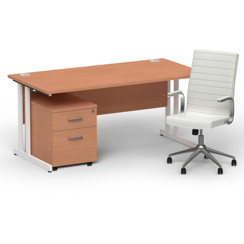 Surge 1600mm Cantilever Straight Desk With Mobile Pedestal and Cain White Executive Chair - Image 25