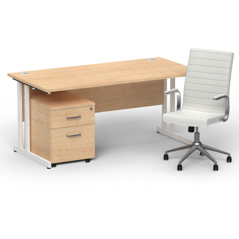 Surge 1600mm Cantilever Straight Desk With Mobile Pedestal and Cain White Executive Chair - Image 27