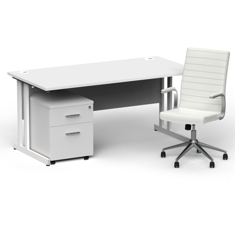 Surge 1600mm Cantilever Straight Desk With Mobile Pedestal and Cain White Executive Chair - Image 33