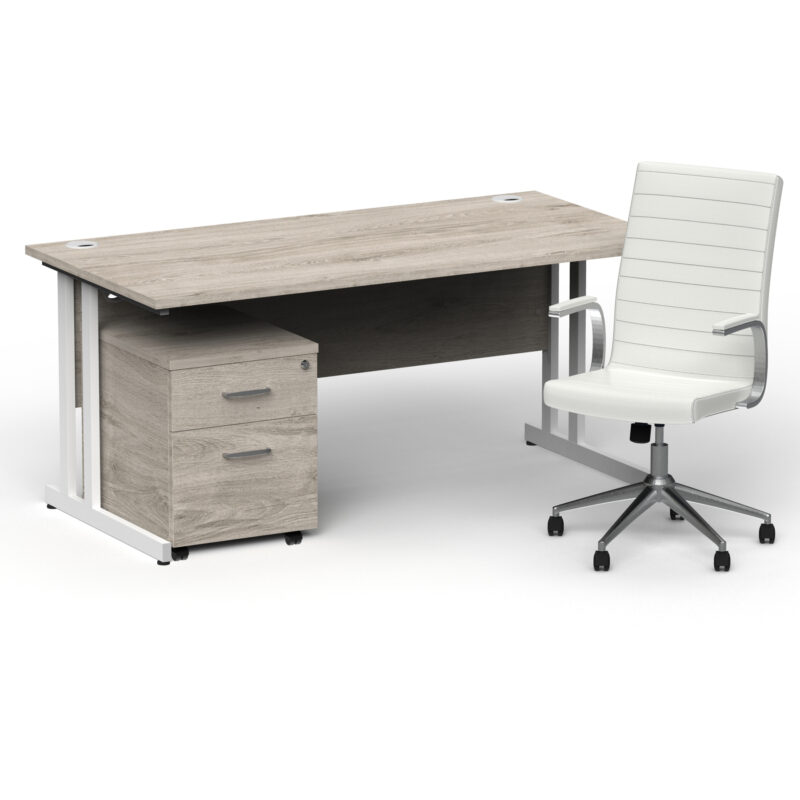 Surge 1600mm Cantilever Straight Desk With Mobile Pedestal and Cain White Executive Chair - Image 35