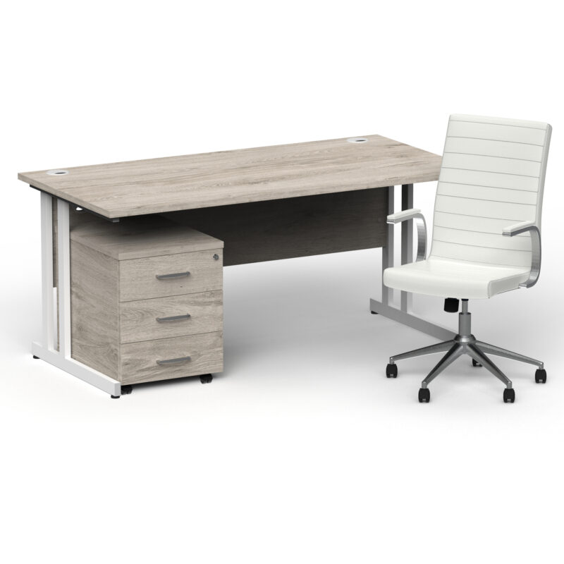 Surge 1600mm Cantilever Straight Desk With Mobile Pedestal and Cain White Executive Chair - Image 47