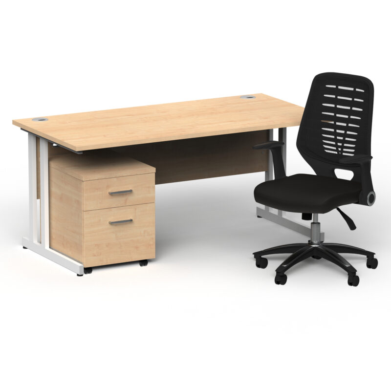 Surge 1600mm Cantilever Straight Desk With Mobile Pedestal and PassPro Black Back Operator Chair - Image 27