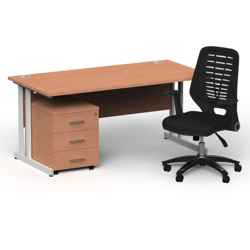 Surge 1600mm Cantilever Straight Desk With Mobile Pedestal and PassPro Black Back Operator Chair - Image 37