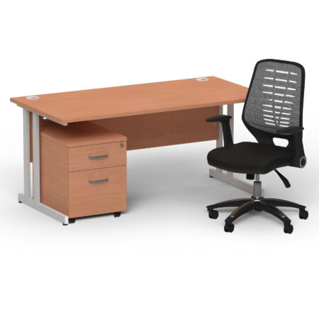 Surge 1600mm Cantilever Straight Desk With Mobile Pedestal and PassPro Silver Back Operator Chair