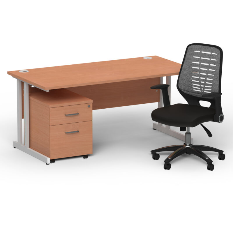 Surge 1600mm Cantilever Straight Desk With Mobile Pedestal and PassPro Silver Back Operator Chair