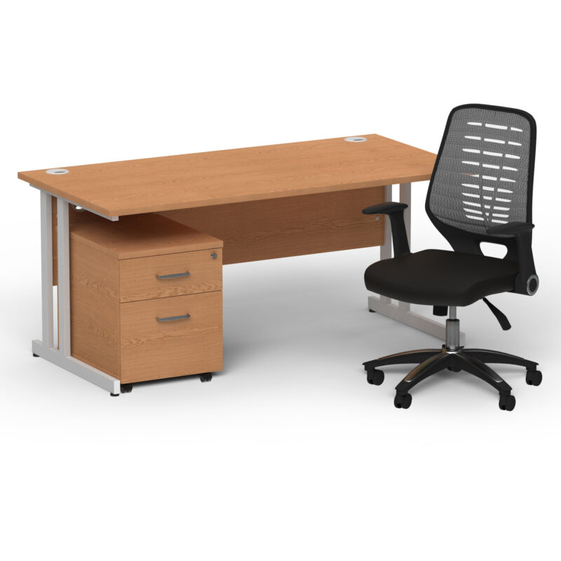 Surge 1600mm Cantilever Straight Desk With Mobile Pedestal and PassPro Silver Back Operator Chair - Image 5