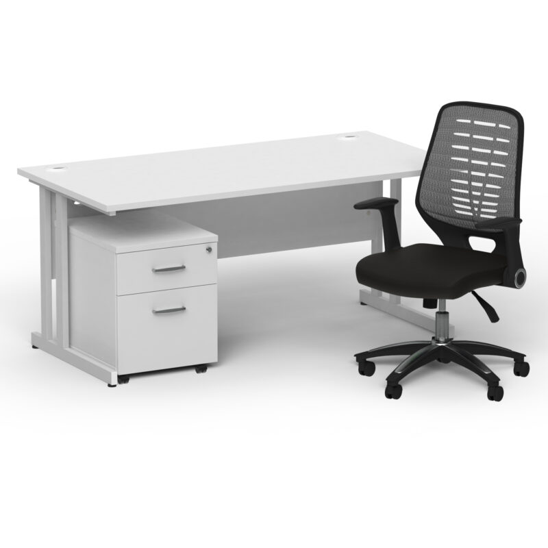Surge 1600mm Cantilever Straight Desk With Mobile Pedestal and PassPro Silver Back Operator Chair - Image 9