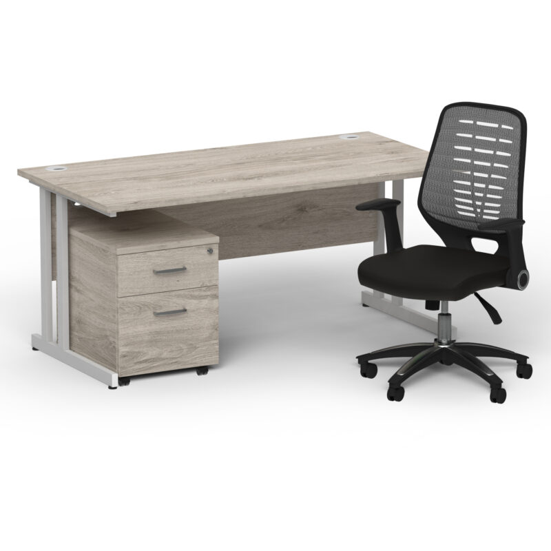 Surge 1600mm Cantilever Straight Desk With Mobile Pedestal and PassPro Silver Back Operator Chair - Image 11