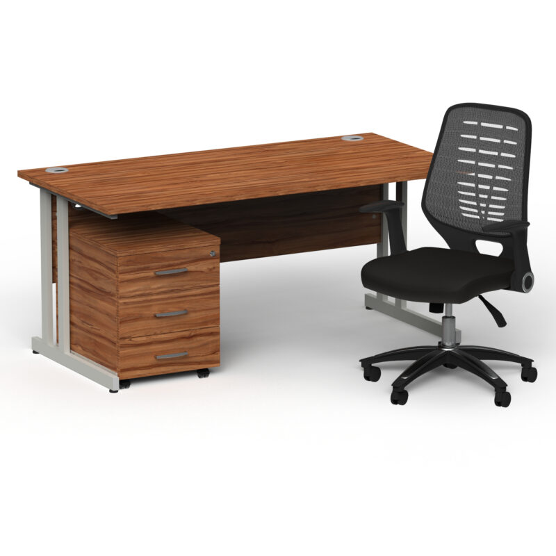 Surge 1600mm Cantilever Straight Desk With Mobile Pedestal and PassPro Silver Back Operator Chair - Image 19